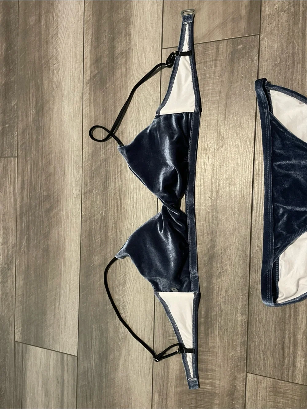 Navy Blue Velvet Bikini Set Size Medium